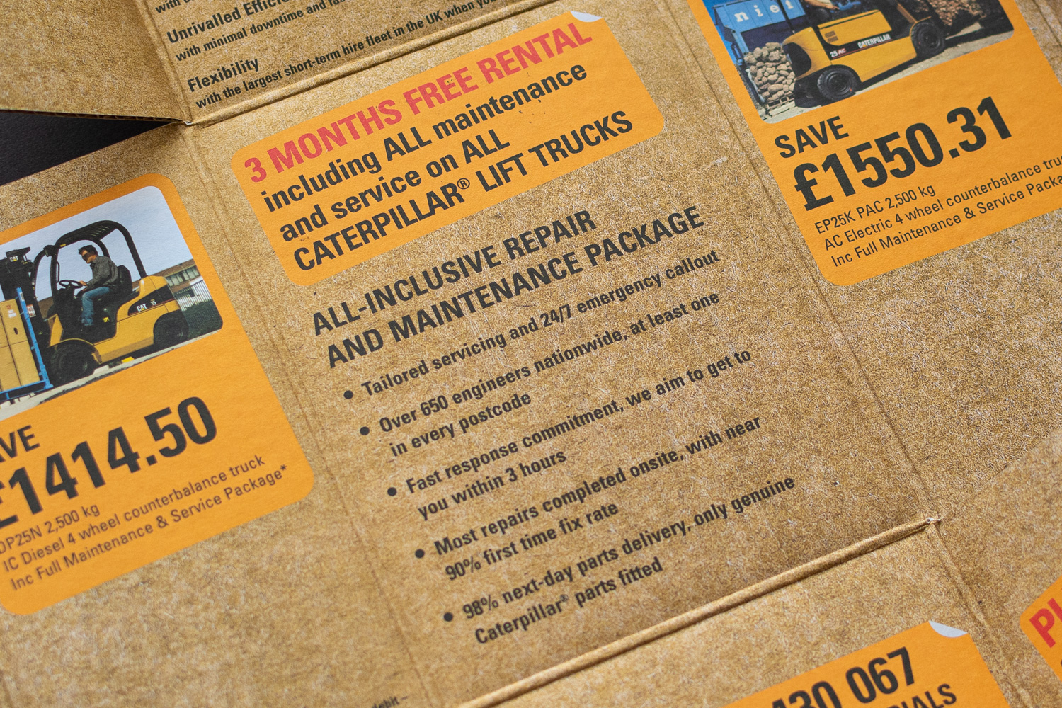 Finning CAT mailer opened showing detail of offer