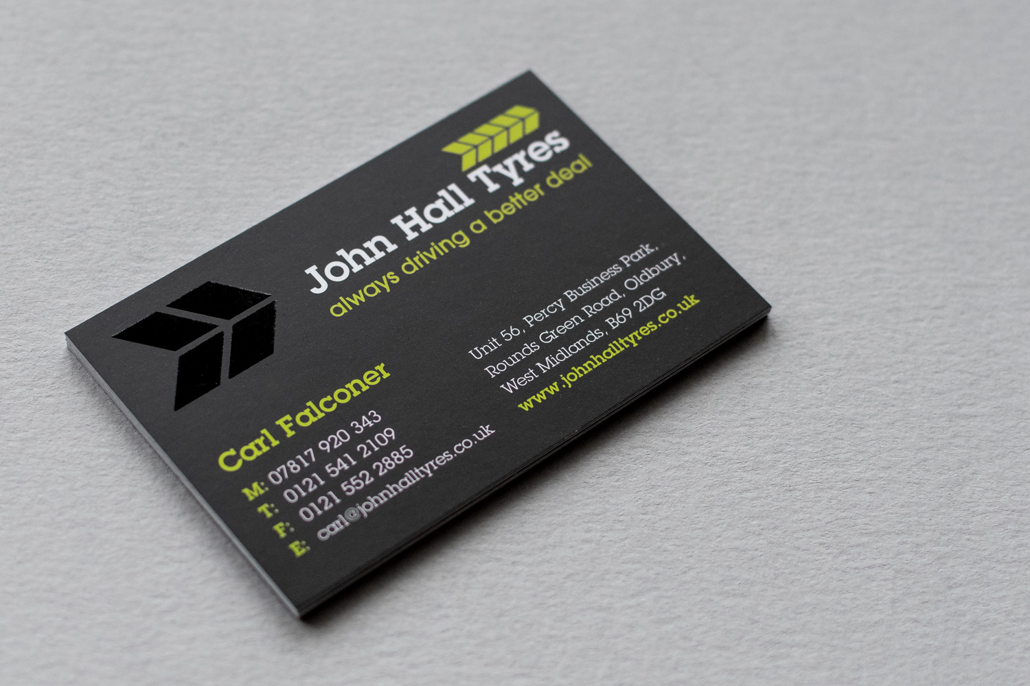 john hall tyres business card for carl