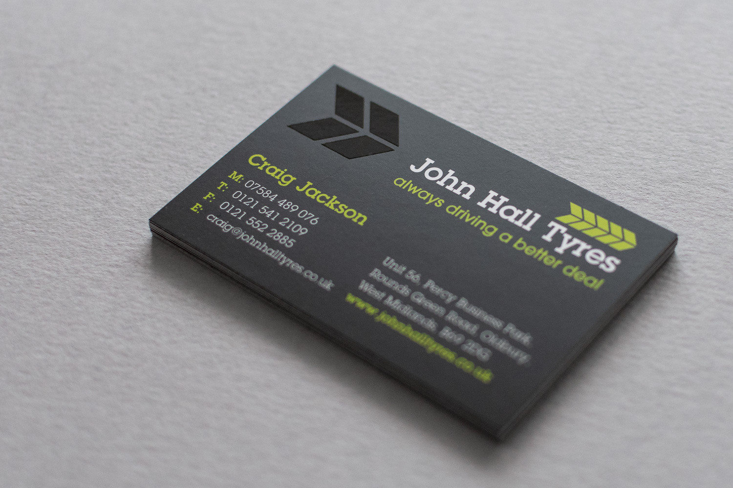 john hall tyres business card for craig
